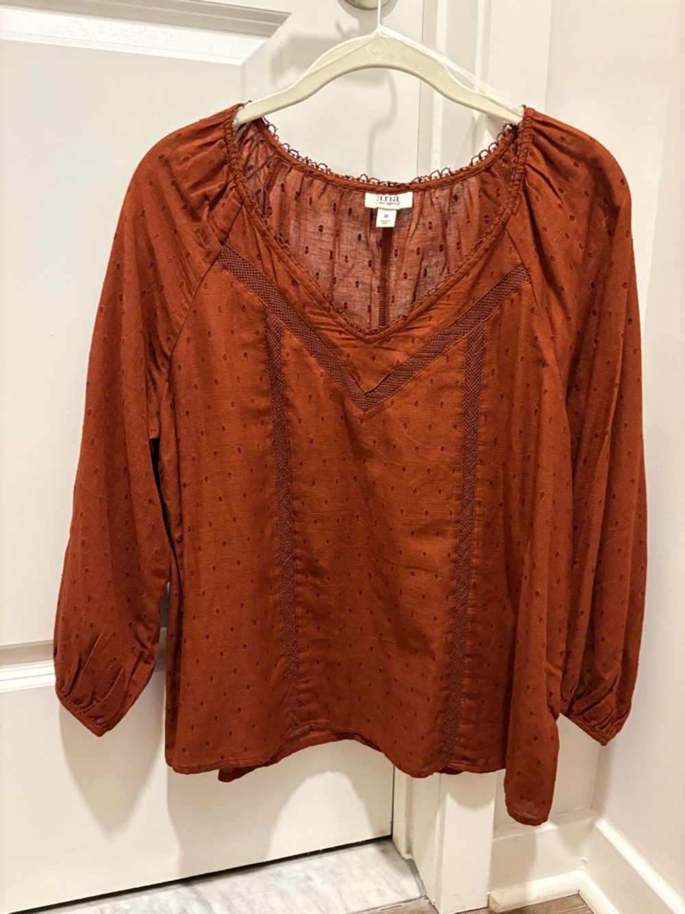 a.n.a Rust Brown V-Neck Peasant Blouse